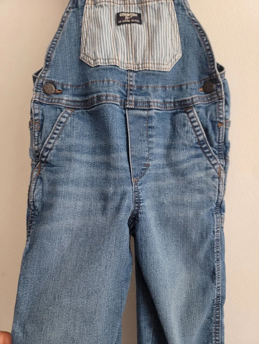 Oshkosh‎ 4T Denim Overalls Dungarees Jean Railroad Stripe Cotton Stretch